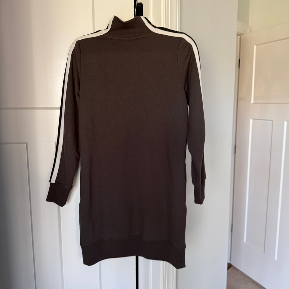 Athleta Brown Circa Track Quarter-Zip Top White Accents Sweatshirt Dress 2.0 - Picture 7 of 7